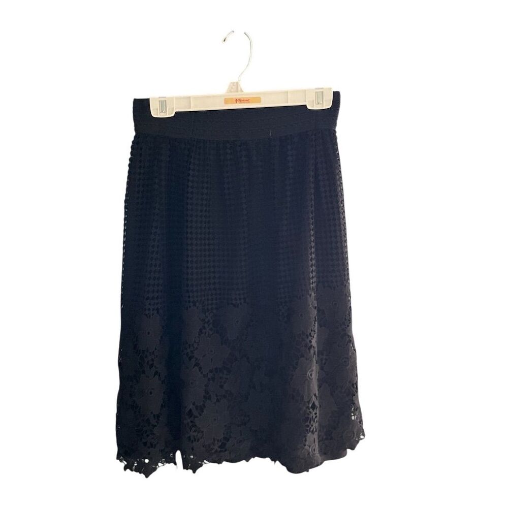 Women's‎ Black Laser Cutout Midi Skirt M Y2k 90s  Textured Elastic Waistband